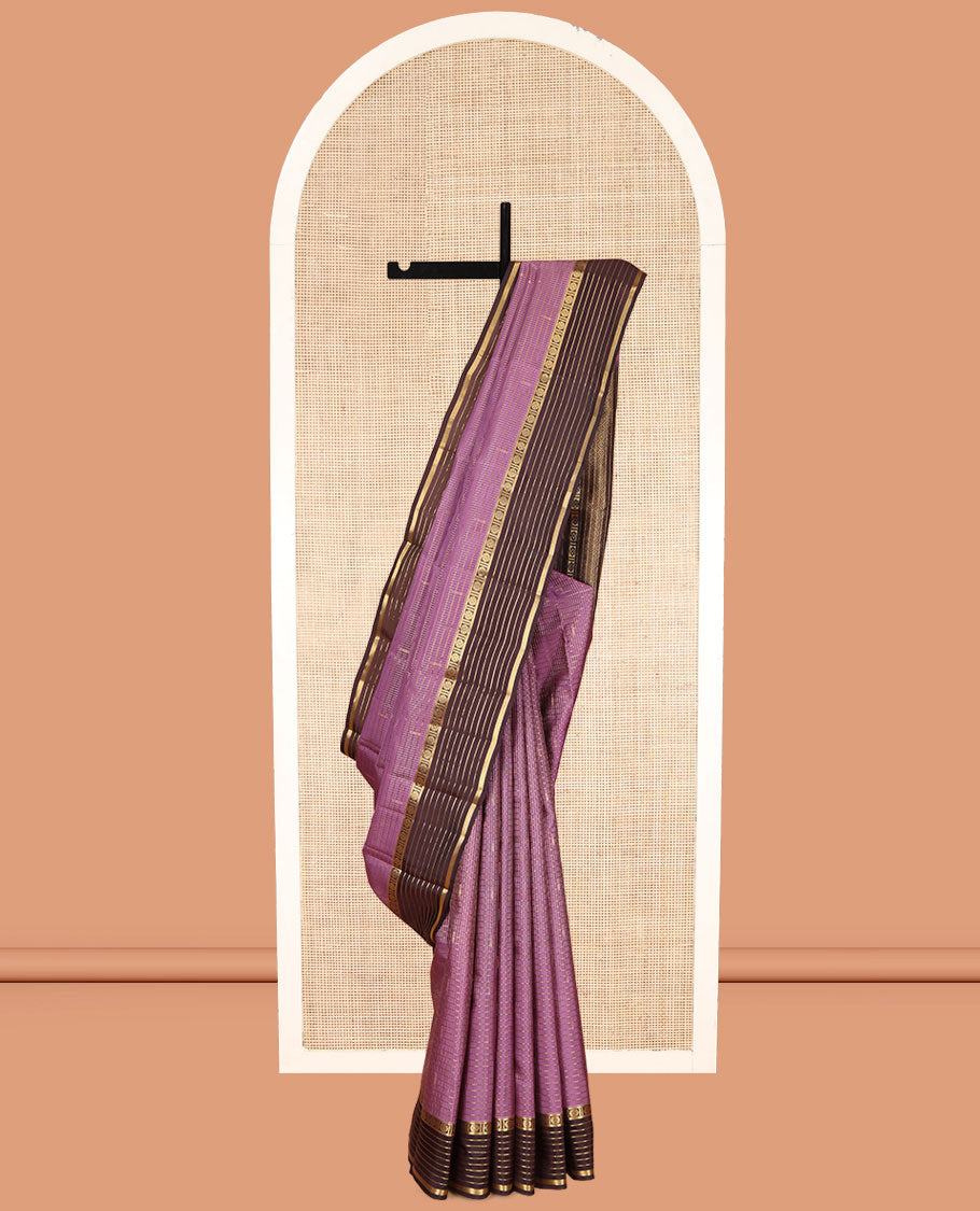 Purple Vasundhara Lite Silk Mix Saree, Woven with Zari Buttas and Stripes, a Contrast Border of Kamalam and Banaras Designs, Jaal Pallu, and a Contrast Blouse