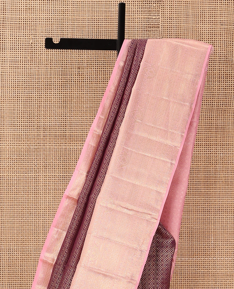 Maroon jacquard wedding silk saree, contrast traditional zari design border, and intricate pallu