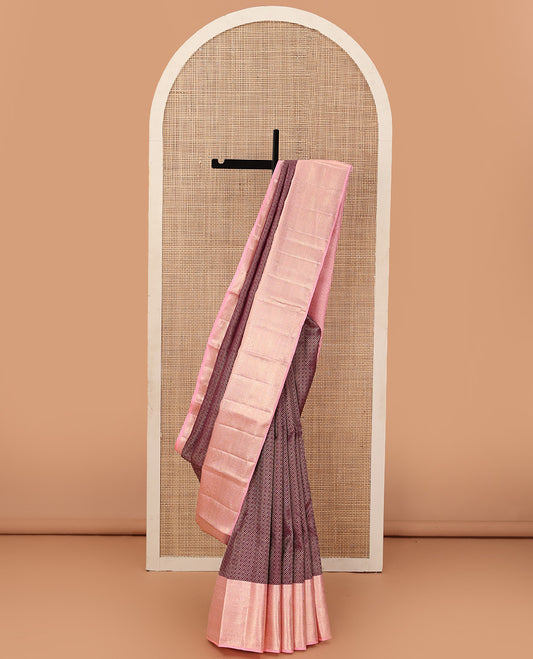 Maroon jacquard wedding silk saree, contrast traditional zari design border, and intricate pallu