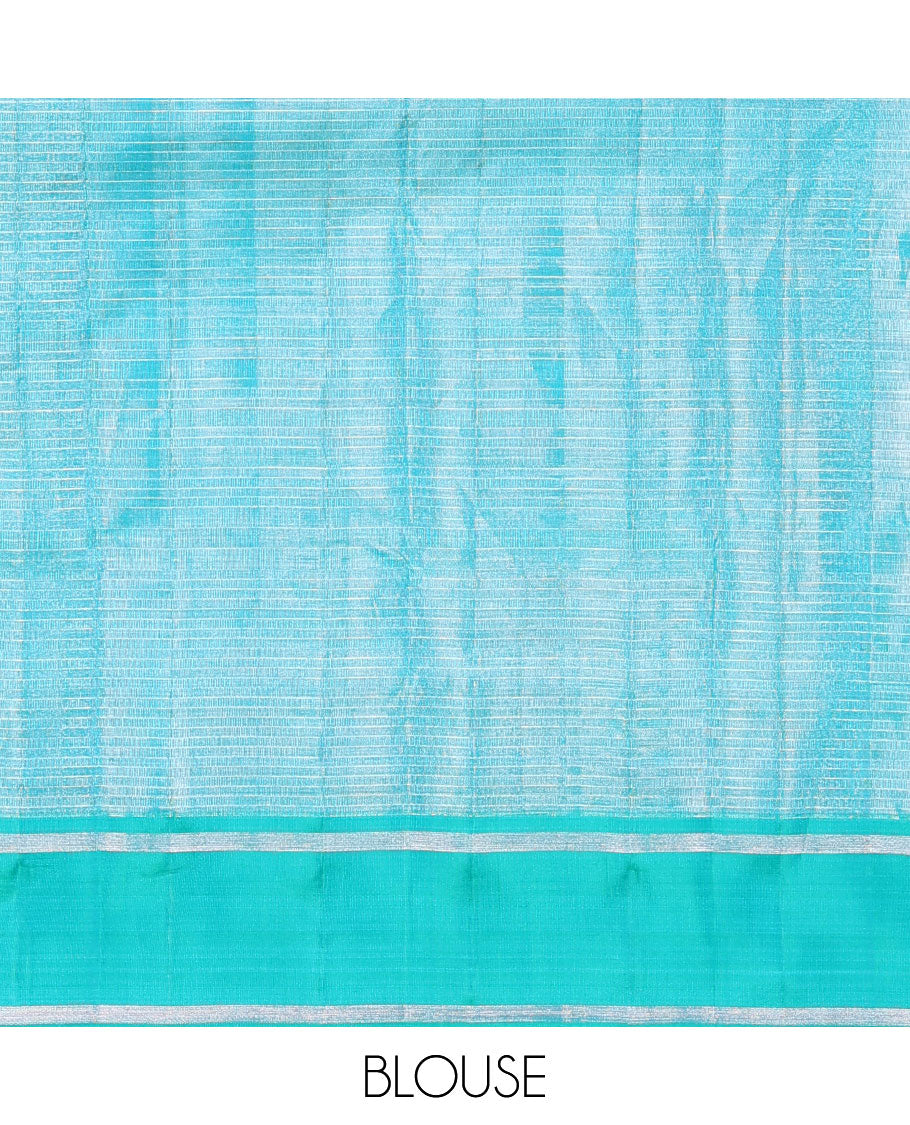 Blue striped Kanchipuram silk saree, contrast striped border, and pallu of stripes