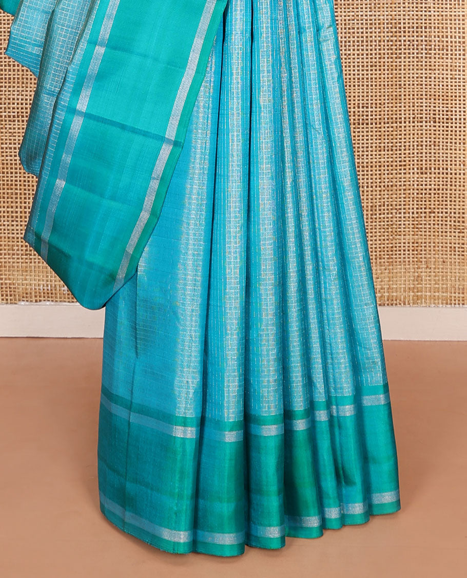 Blue striped Kanchipuram silk saree, contrast striped border, and pallu of stripes