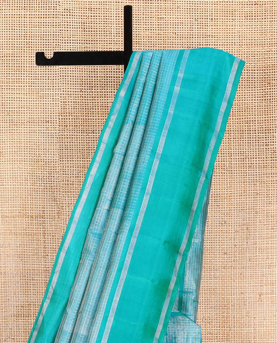 Blue striped Kanchipuram silk saree, contrast striped border, and pallu of stripes