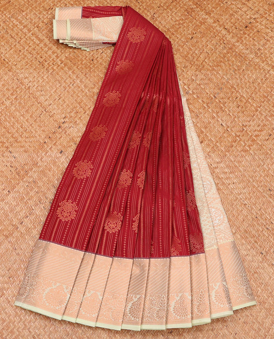 Red zari design budget silk saree, contrast traditional zari design border, and intricate pallu