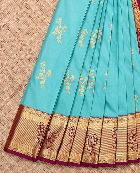 Blue Budget Silk Saree, Detailed with Zari Buttas, a Contrast Traditional Zari Border, Intricate Pallu, and a Contrast Blouse
