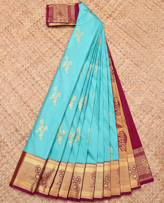 Blue Budget Silk Saree, Detailed with Zari Buttas, a Contrast Traditional Zari Border, Intricate Pallu, and a Contrast Blouse