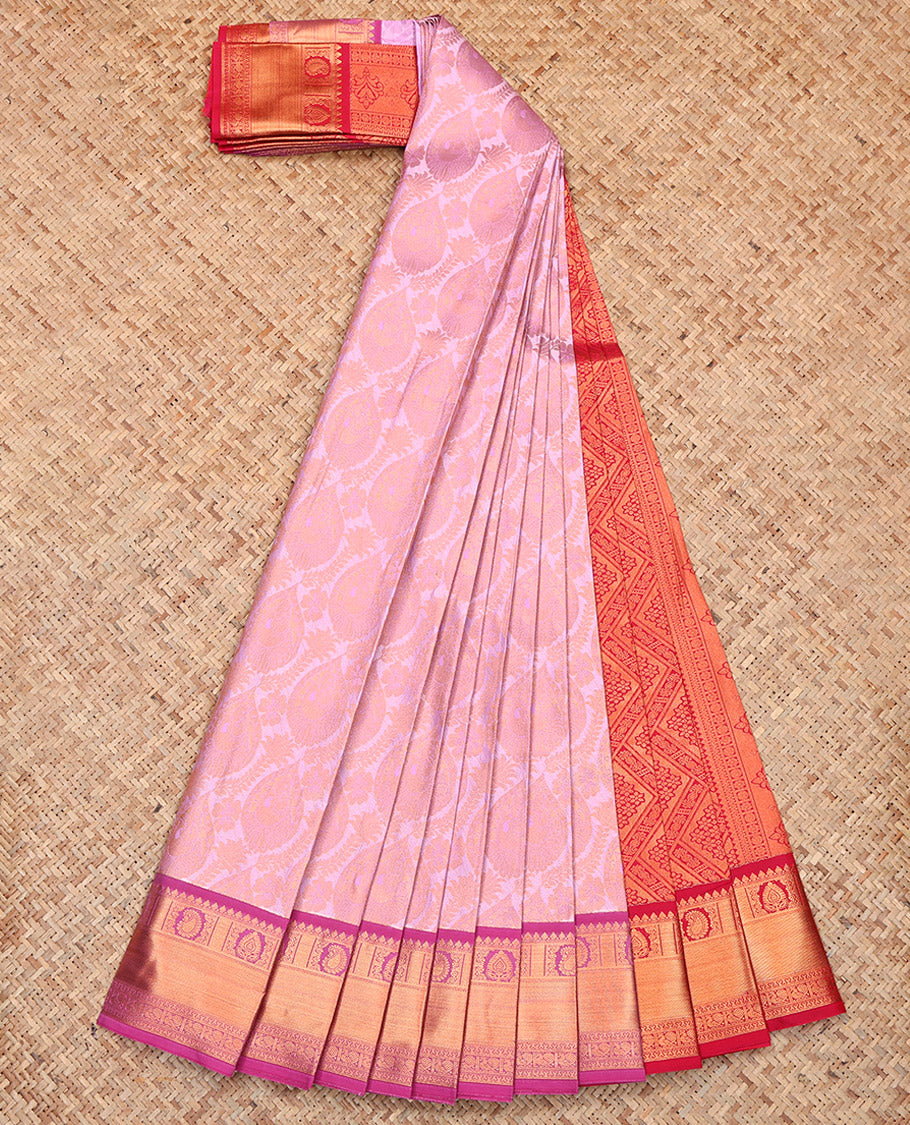 Pink Budget Silk Saree, Subtly Enriched with Jacquard Design, Complemented by Contrast Traditional Zari Border, Grand Pallu and a Contrast Blouse