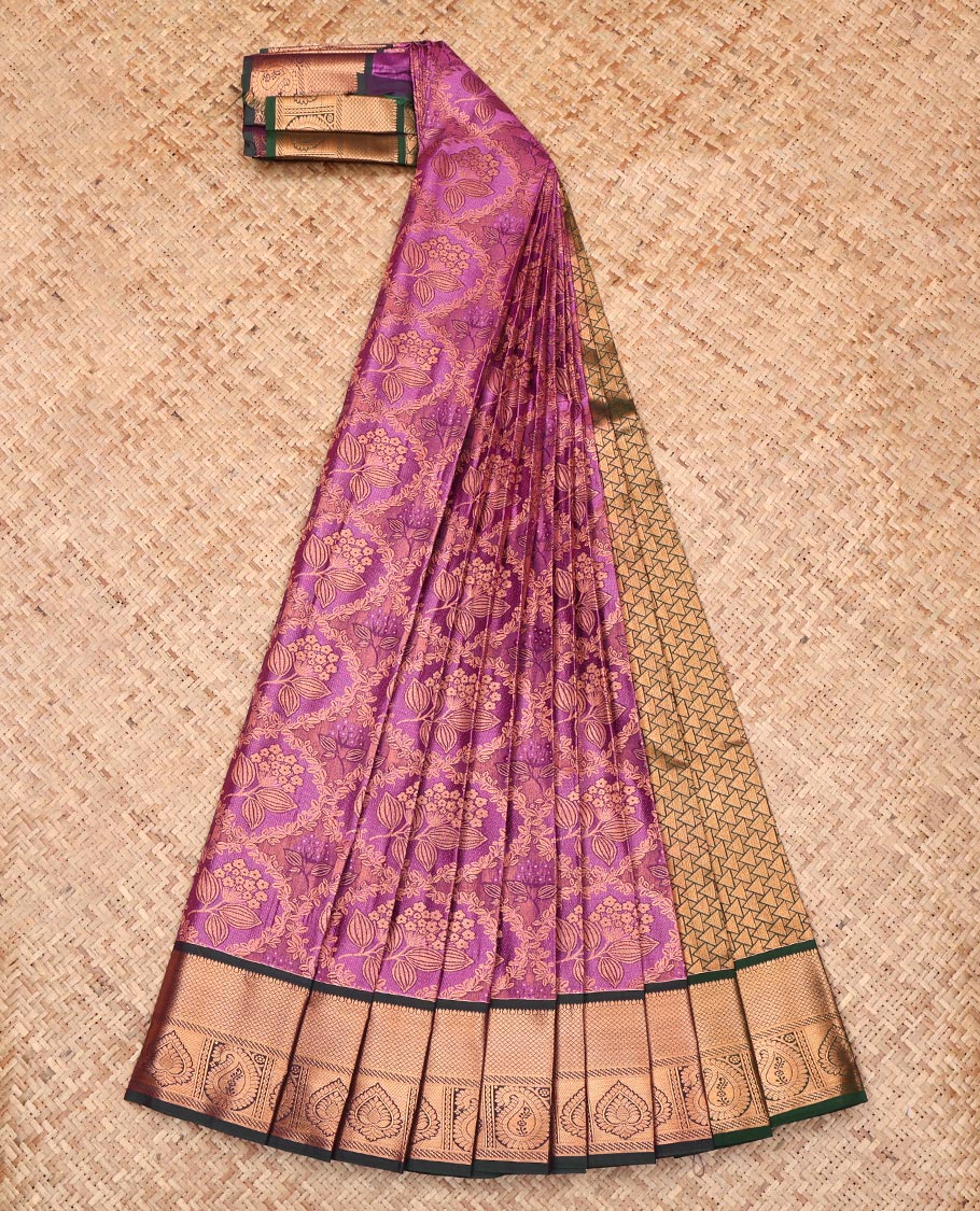 Purple Budget Silk Saree, Majestically Detailed with Jacquard Design, Complemented by a Contrast Traditional Zari Border, Grand Pallu, and a Contrast Blouse