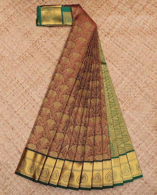 Brown Budget Silk Saree, Embellished with Jacquard Design, a Contrast Traditional Zari Border, Grand Pallu, and a Contrast Blouse