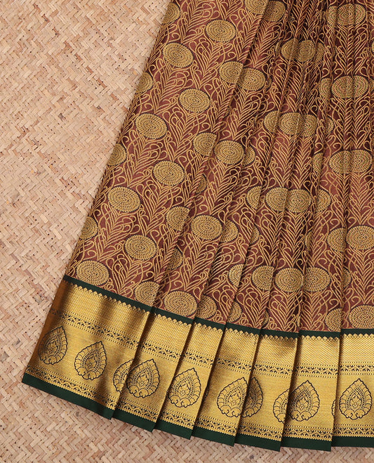 Brown Budget Silk Saree, Embellished with Jacquard Design, a Contrast Traditional Zari Border, Grand Pallu, and a Contrast Blouse