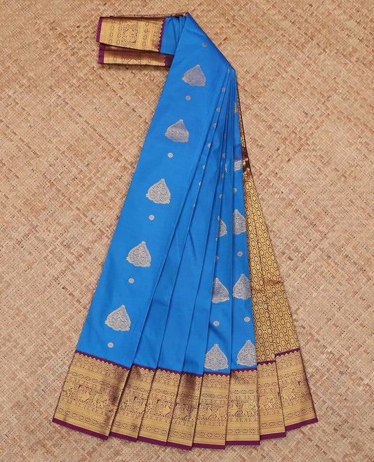 Blue Budget Silk Saree, Adorned with Zari Buttas, a Contrast Traditional Zari Border, a Grand Pallu and a Contrast Blouse