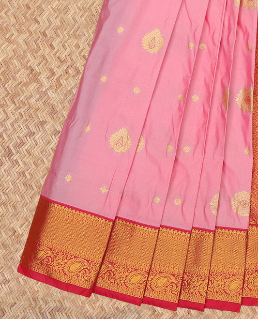 Pink Budget Silk Saree, Graced with Zari Buttas, a Contrast Traditional Zari Border, Grand Pallu, and a Contrast Blouse