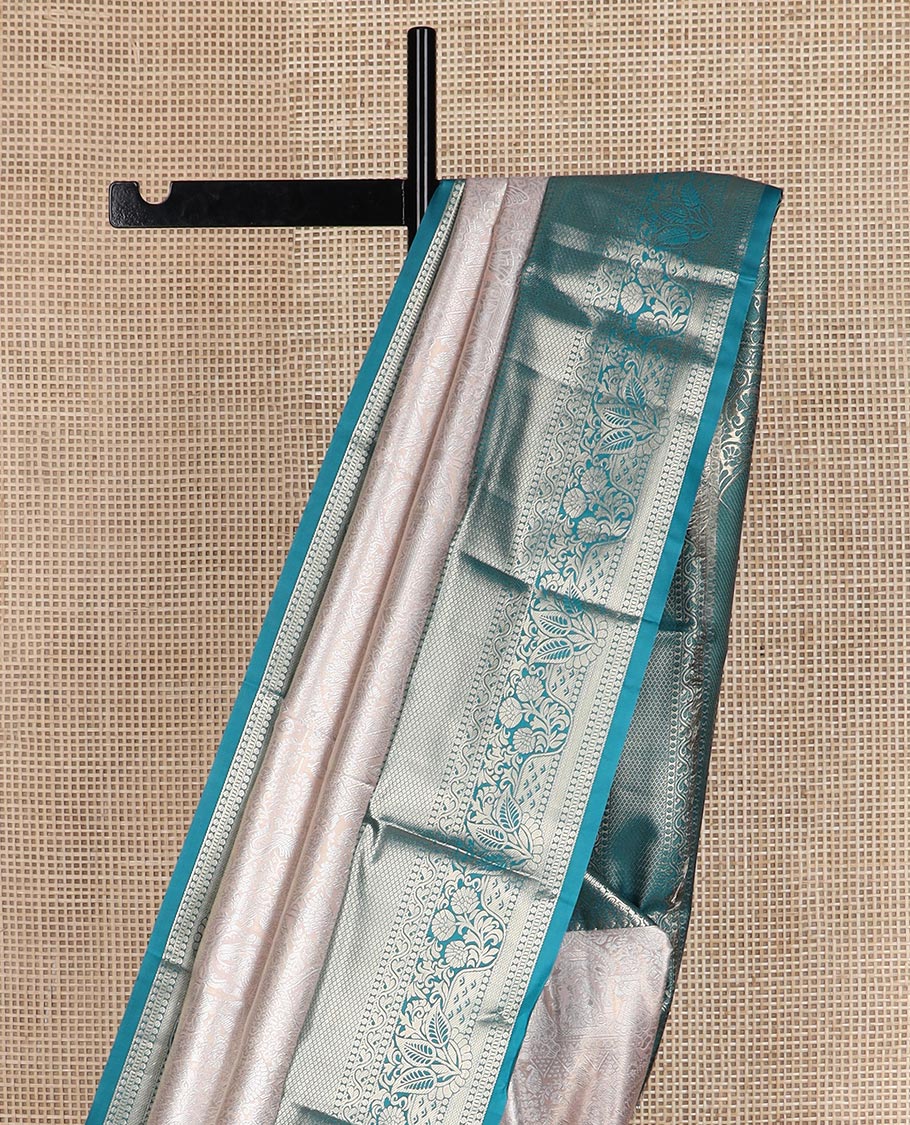 Ivory jacquard budget silk saree, contrast traditional zari border, and Mughal style zari woven pallu