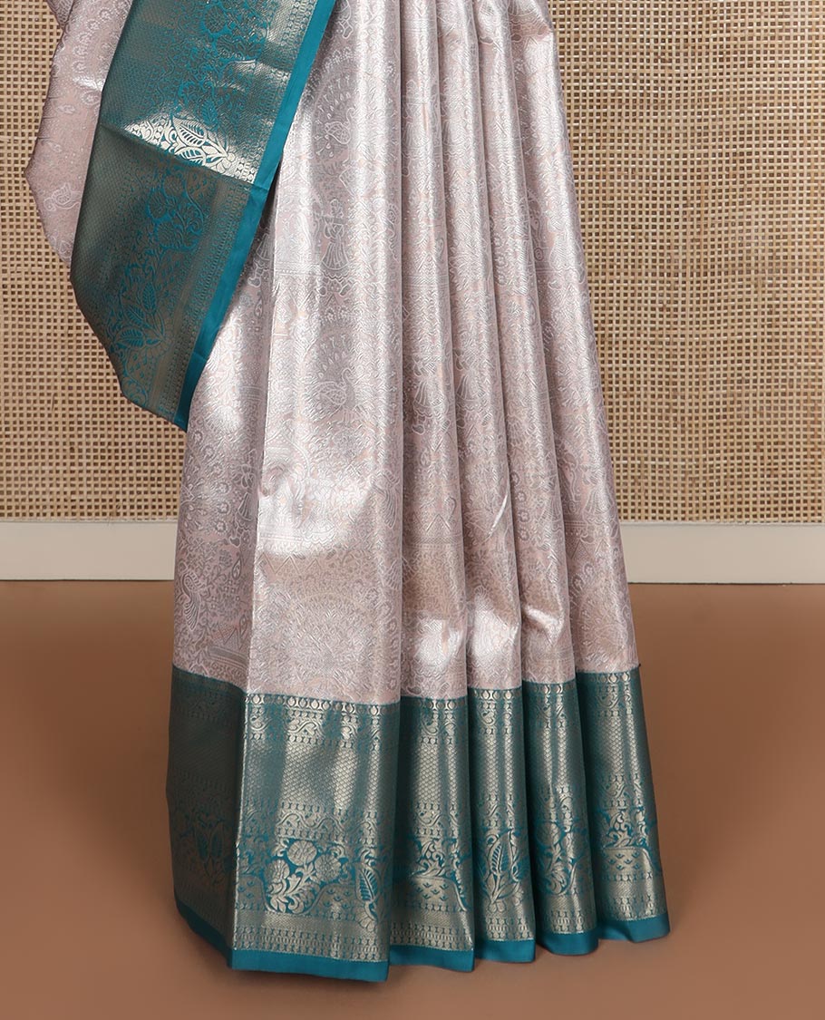 Ivory jacquard budget silk saree, contrast traditional zari border, and Mughal style zari woven pallu