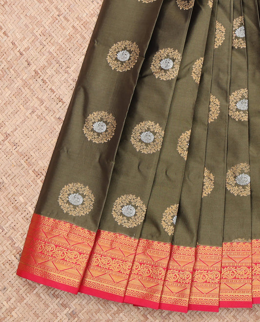 Green Contrast Traditional Butta Budget Silk Saree