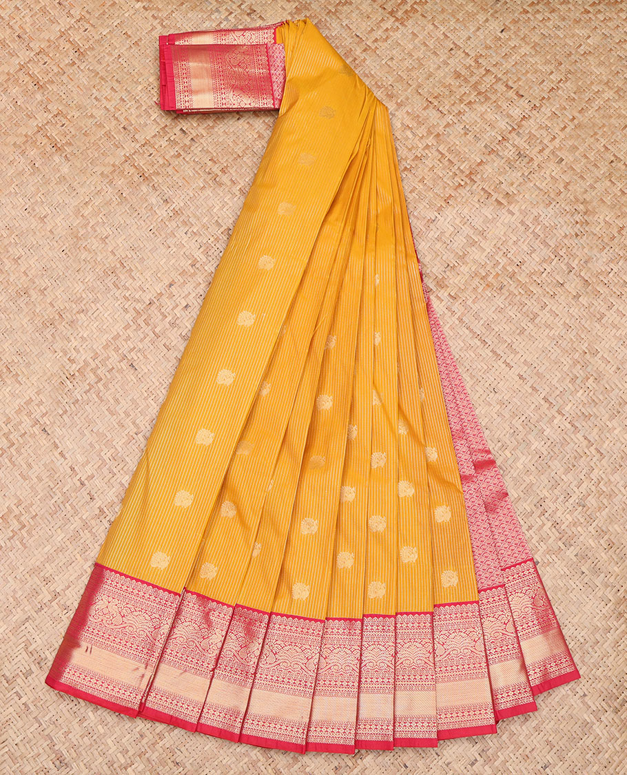 Orange Peacock Butta and Stripes Budget Silk Saree