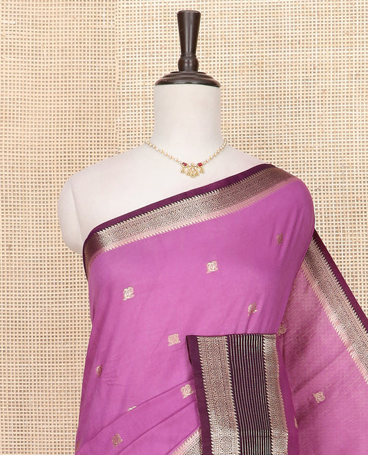 Pink peacock buttas Assam silk saree, contrast traditional zari border, and pallu of zari designs