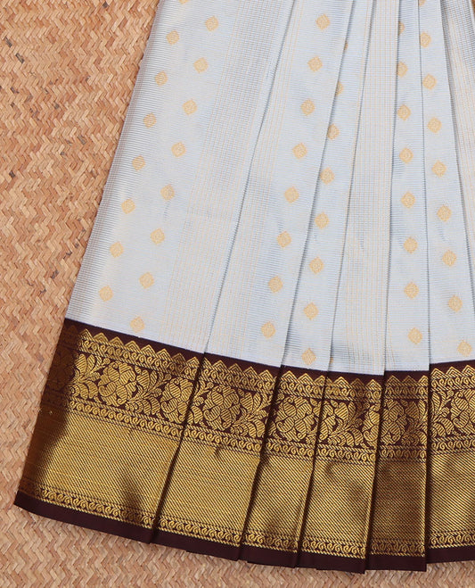 Off-White Budget Silk Saree, Woven with Zari Buttas and Zari Stripes on Its Body, Complemented by a Contrast Traditional Zari Design Border, Scintillating Jaal Pallu, and Paired with a Contrast Blouse