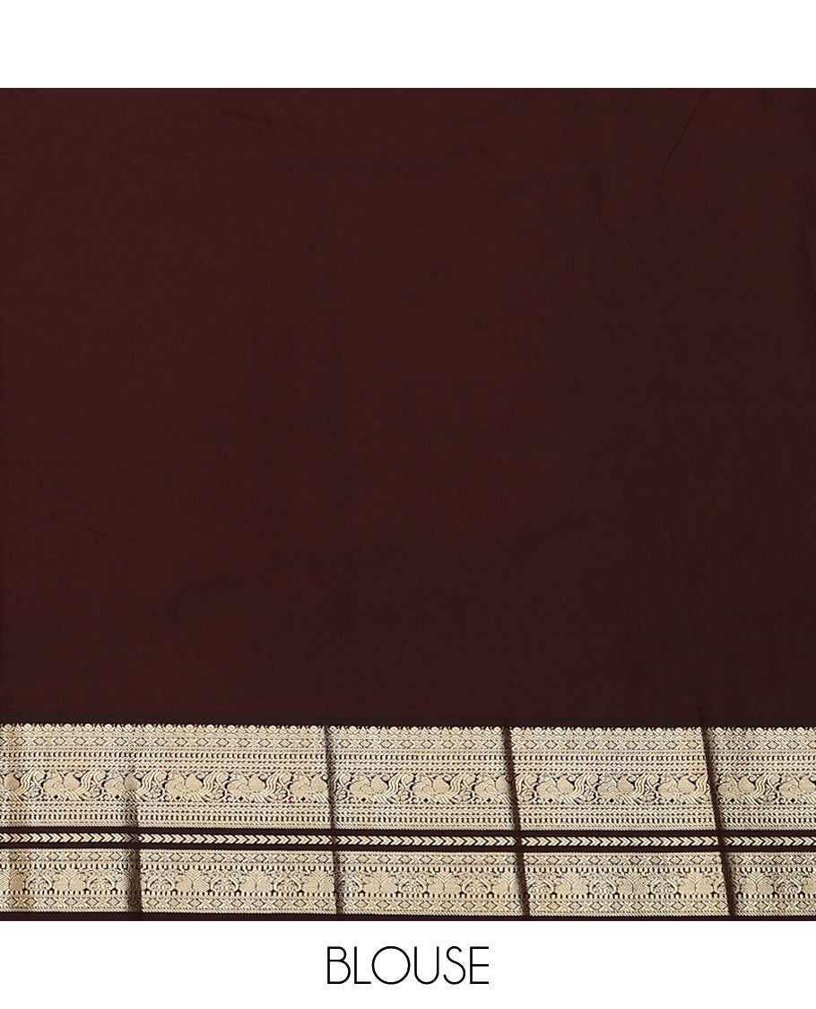 Maroon zari buttas and striped  budget silk saree, contrast traditional zari design border, and jaal pallu