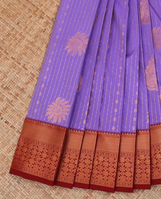 Violet zari design budget silk saree, contrast traditional zari border, and jaal pallu