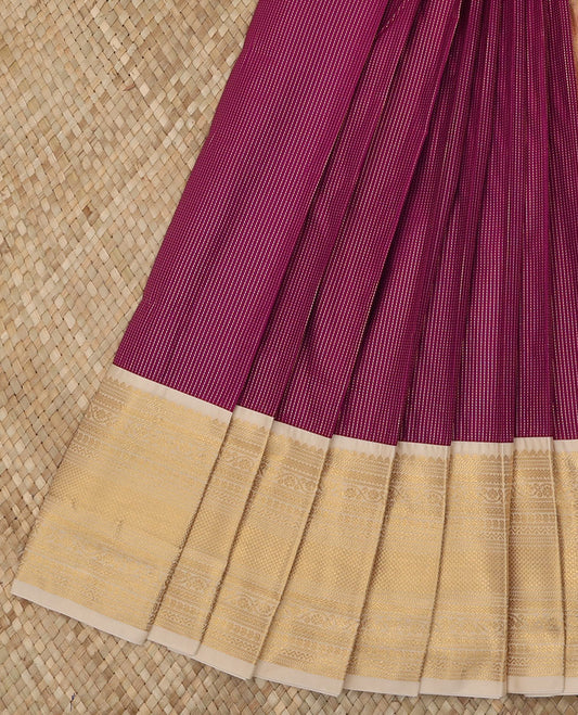 Purple Budget Silk Saree Finely Woven with Dotted Zari Stripes, Complemented with a Contrast Traditional Zari Design Border, Pallu of Diagonal Zari Design Weave, and Paired with a Contrast Blouse