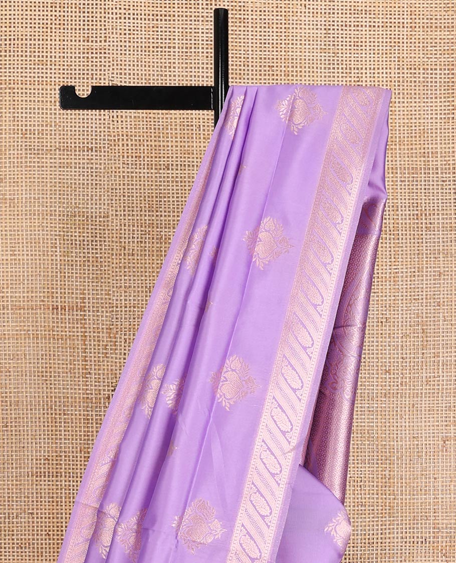 Violet butter silk saree with zari buttas, floral zari design border & intricate pallu