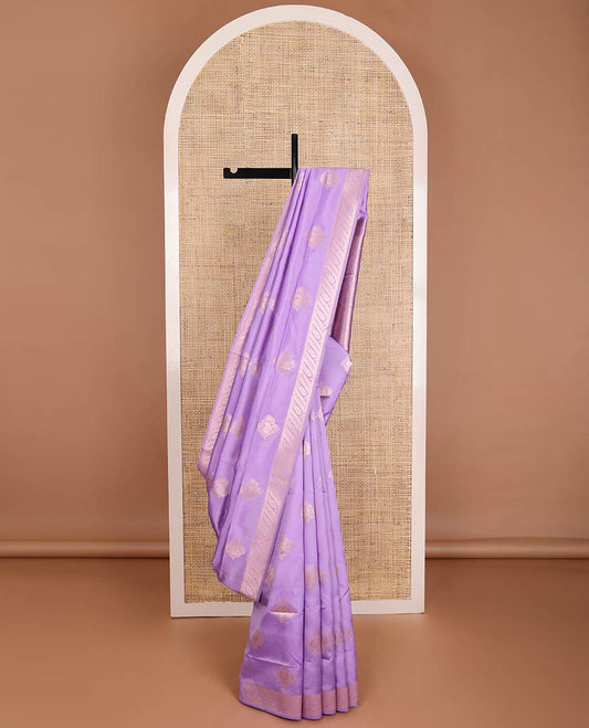 Violet butter silk saree with zari buttas, floral zari design border & intricate pallu