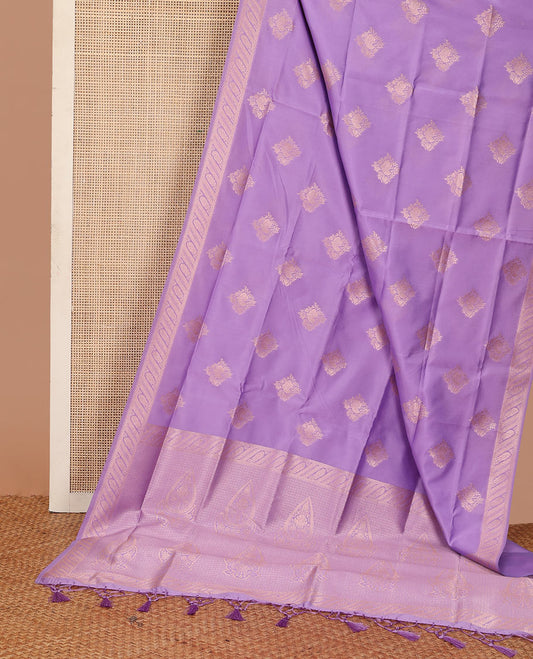 Violet butter silk saree with zari buttas, floral zari design border & intricate pallu