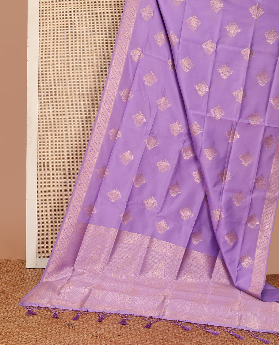 Violet butter silk saree with zari buttas, floral zari design border & intricate pallu