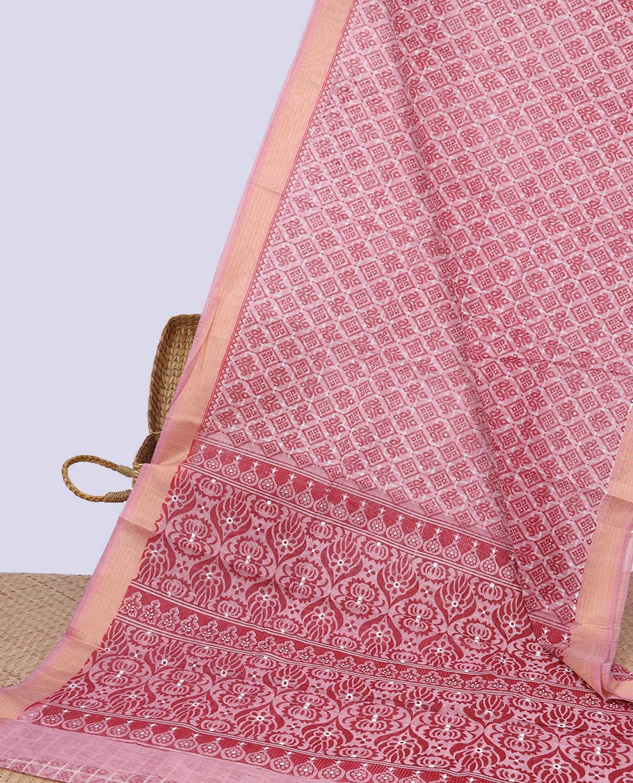 Green argyle printed budget cotton saree, plain border & intricate pallu