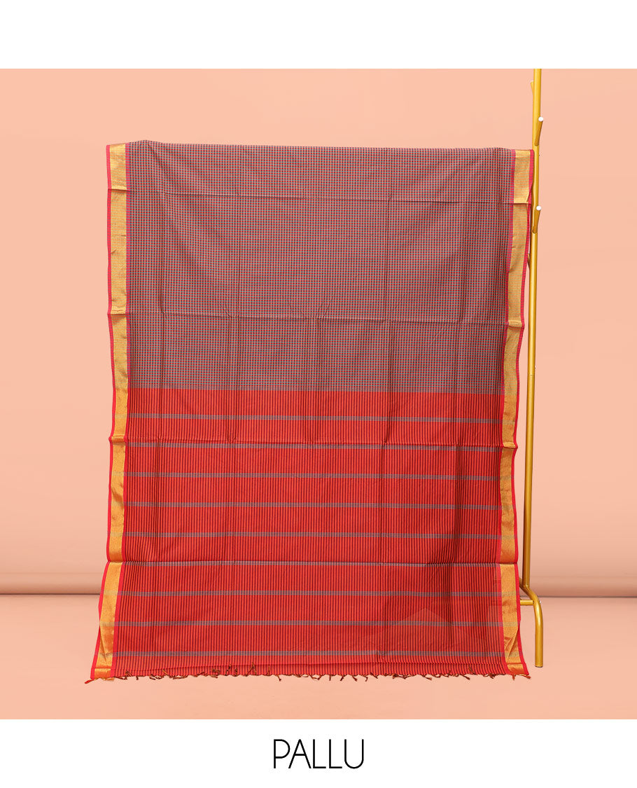 Brown Micro-Checked Design Poly Cotton Saree