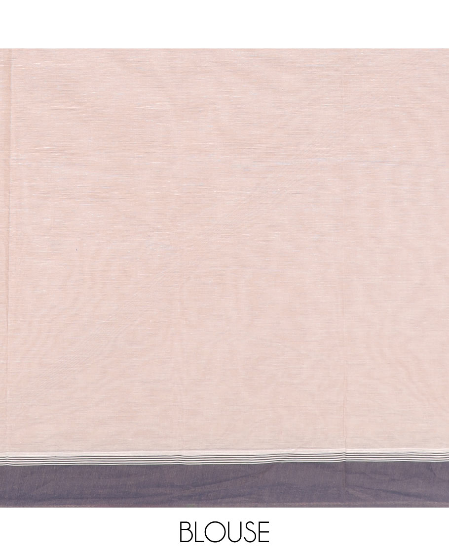 Beige tree buttas kanchi cotton saree, contrast plain border, and floral potted pallu