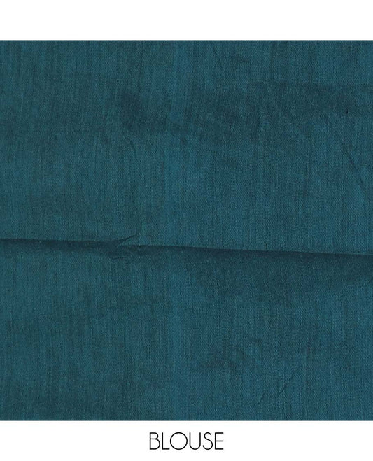 Peacock Blue Khadi Cotton Saree Prettified with Triangle Motifs Embroidery, Pallu Elegantly Decked Up with Triangle  Motifs Embroidery, and Paired with a Matching Blouse