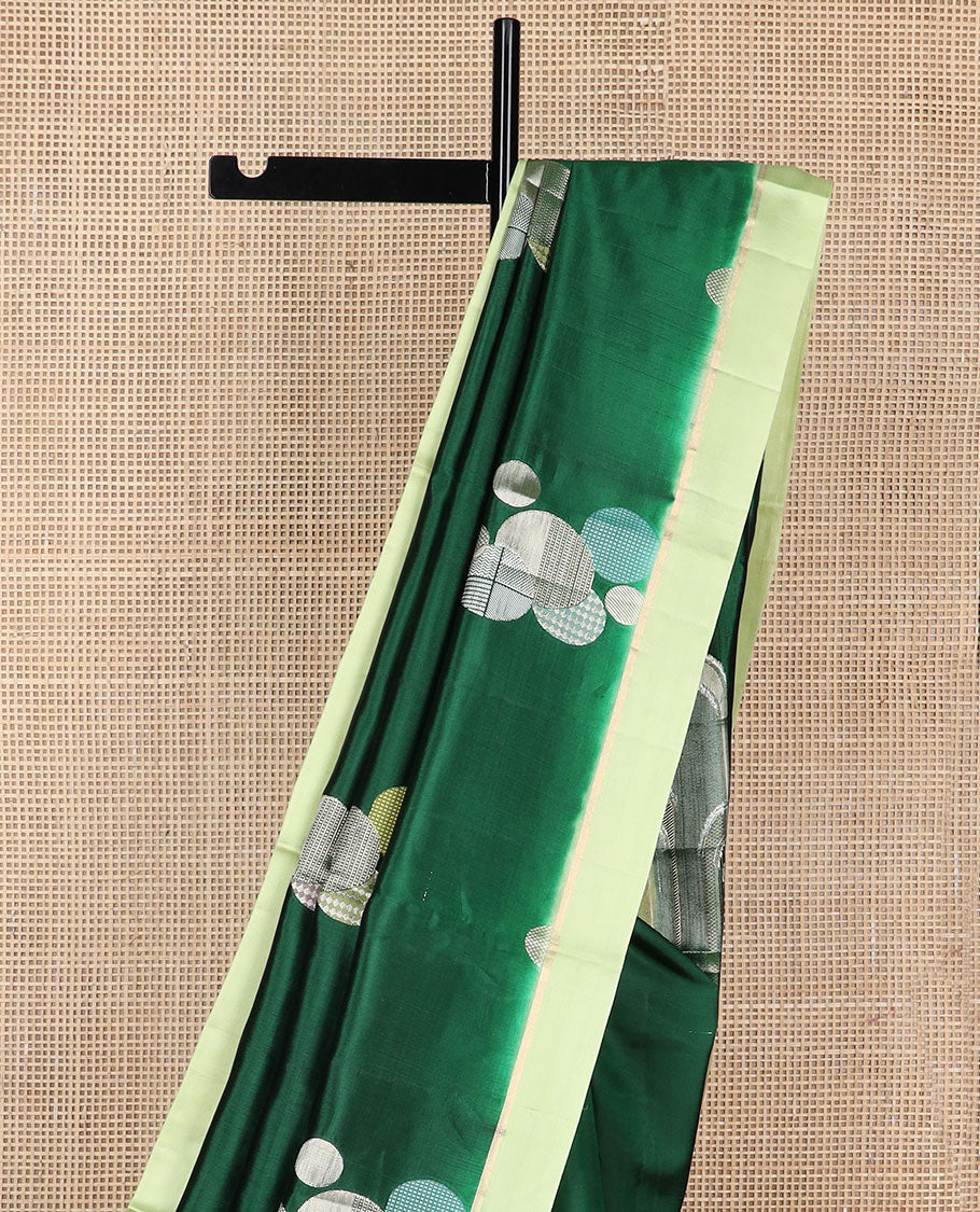 Dark green geometric design raw mango silk saree with contrast border
