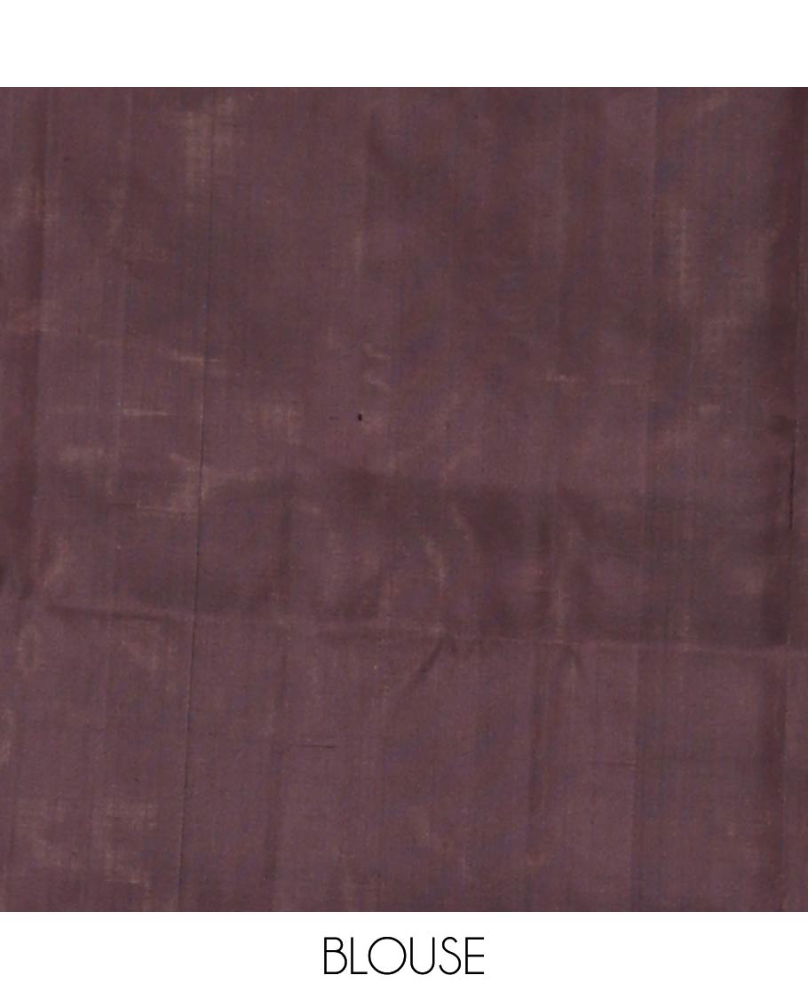 Brown flower buttas soft silk saree, contrast border and pallu with zari woven floral and butterfly motifs