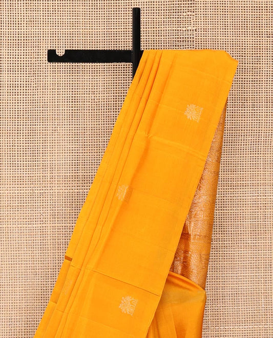 Borderless Orange Mayuri Soft Silk Saree, Sparsely Sparkled with Home Motifs All Over Its Body, Sparsely Woven Pallu of Unique Patterns, and Paired with a Matching Blouse