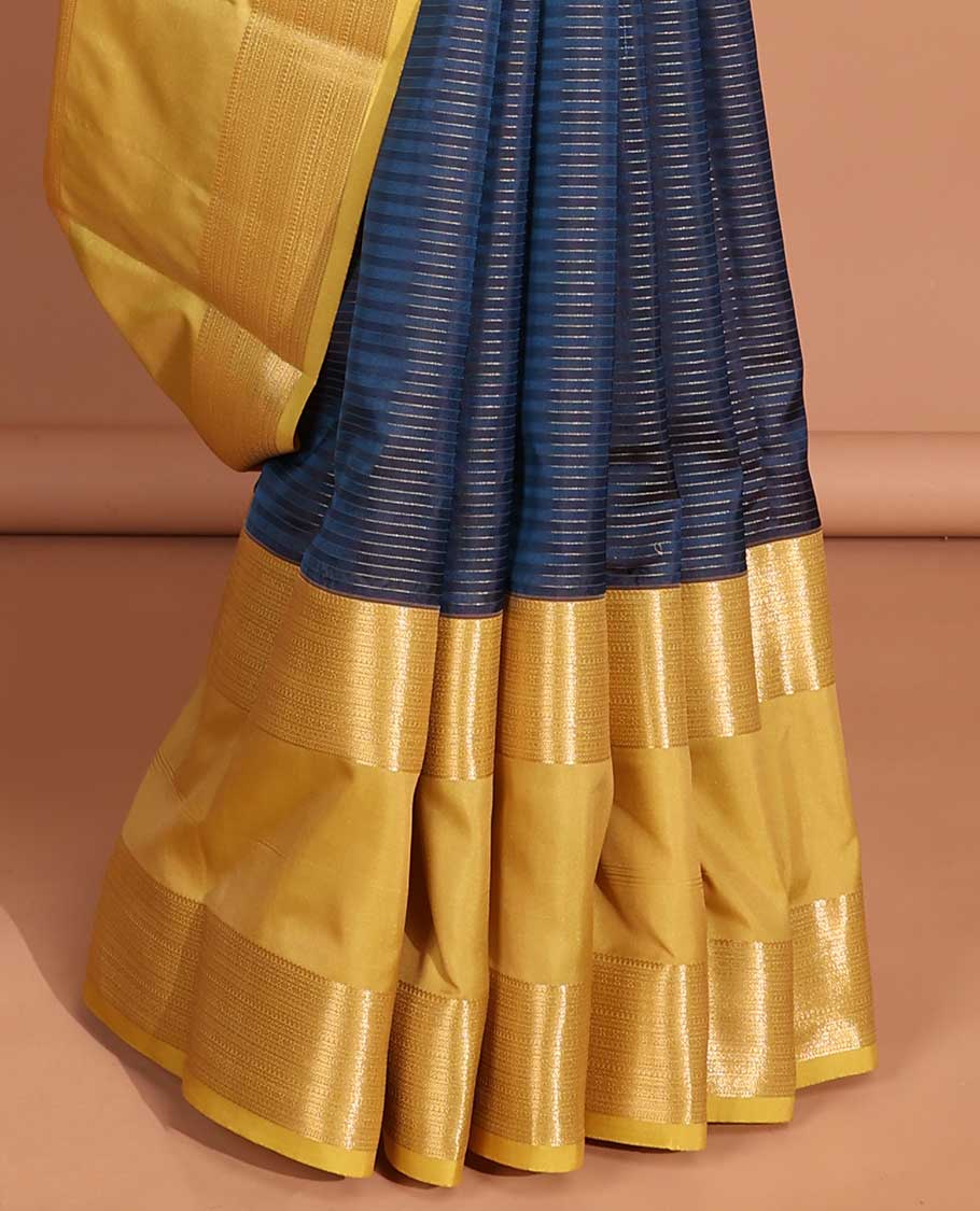Blue striped vasundhara elite silk saree with contrast zari design border & striped design pallu