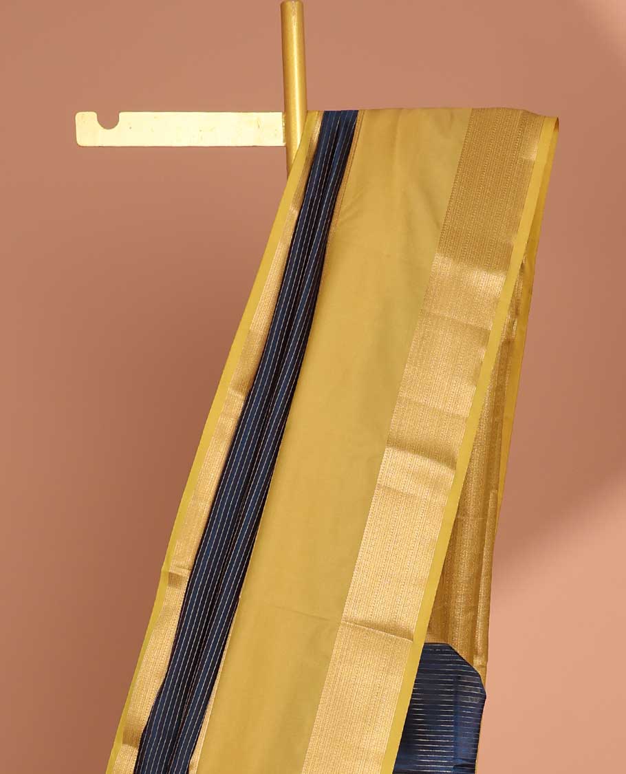 Blue striped vasundhara elite silk saree with contrast zari design border & striped design pallu