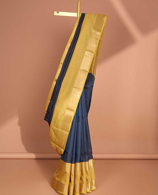 Blue striped vasundhara elite silk saree with contrast zari design border & striped design pallu