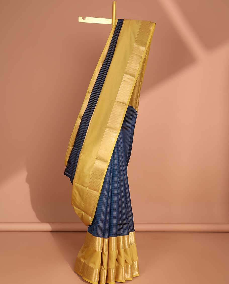 Blue striped vasundhara elite silk saree with contrast zari design border & striped design pallu