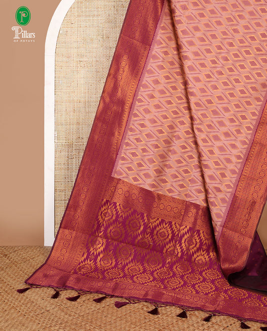 Light pink diamond zari thread weaving mulberry silk saree with contrast traditional border & brocade rich weaving pallu along with butta design blouse