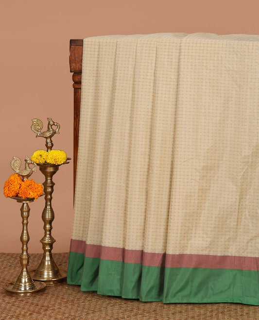 Cream thread butta semi soft silk saree with satin border & lining pallu along with plain blouse