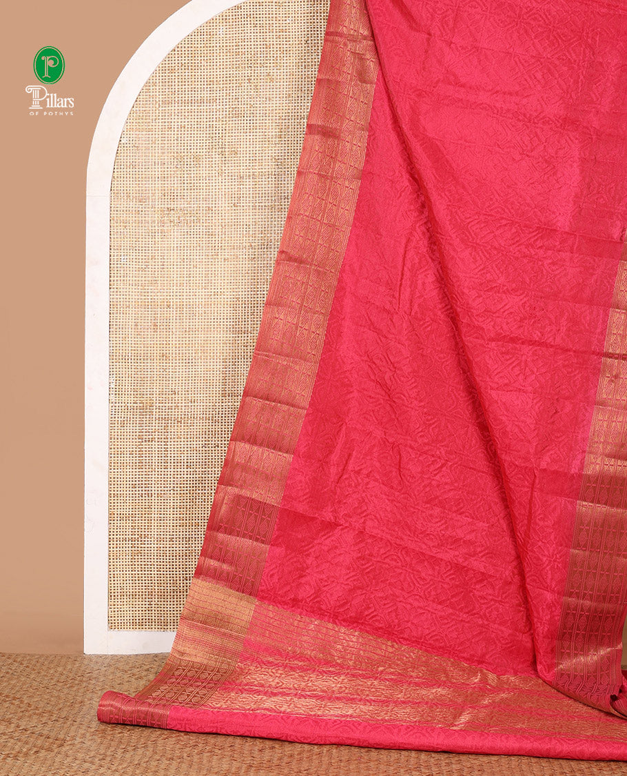 Pink embossed thread weave art tussar saree, copper zari border & pallu of intricate designs