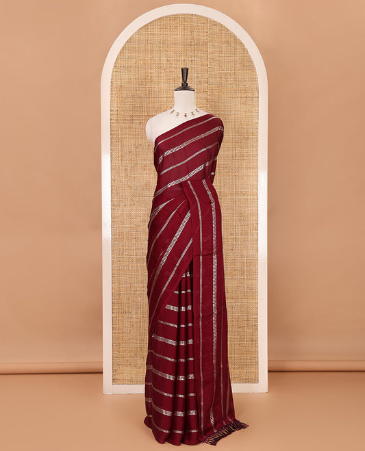 Borderless purple horizontal-style stripes foli printed Fendy chiffon saree