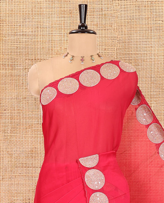 Pink Plain Black Rangoli Saree, Scallop Border Elevated with Round Motifs, Patch Embroidery, Self-Pallu, and Paired with a Matching Blouse