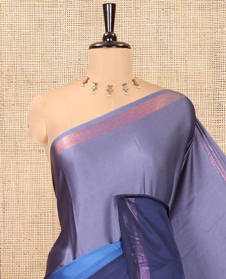Navy Blue Ombre Plain Satin Crepe Saree, Subtle Zari Border, Plain Pallu, and Comes without a Blouse