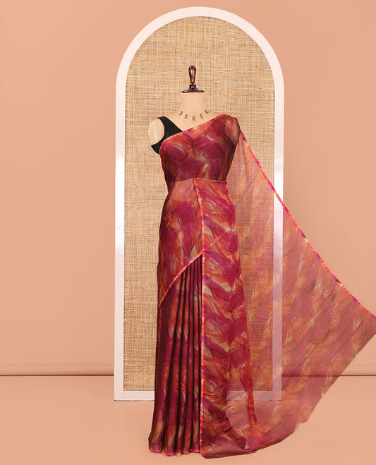 Borderless Purple Rangoli Chiffon Saree, Accentuated with All-Over Abstract Print, and Comes Without Blouse