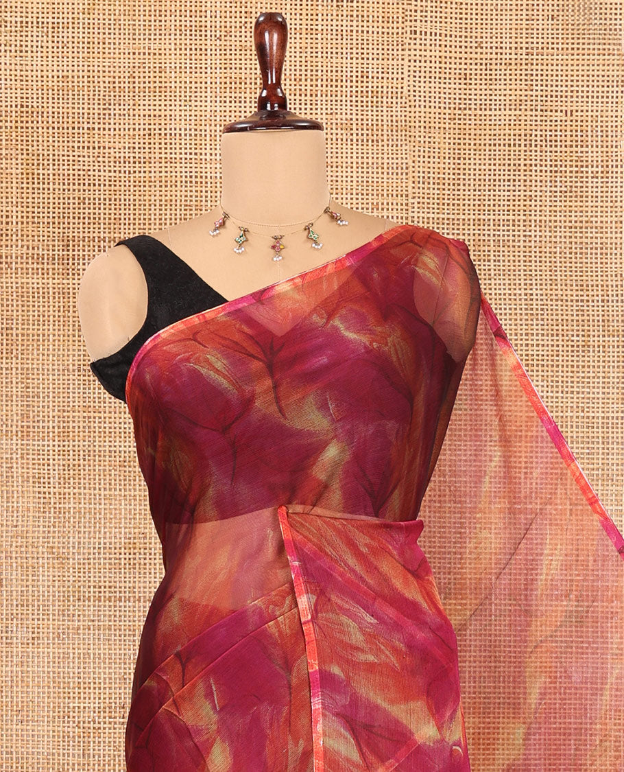 Borderless Purple Rangoli Chiffon Saree, Accentuated with All-Over Abstract Print, and Comes Without Blouse