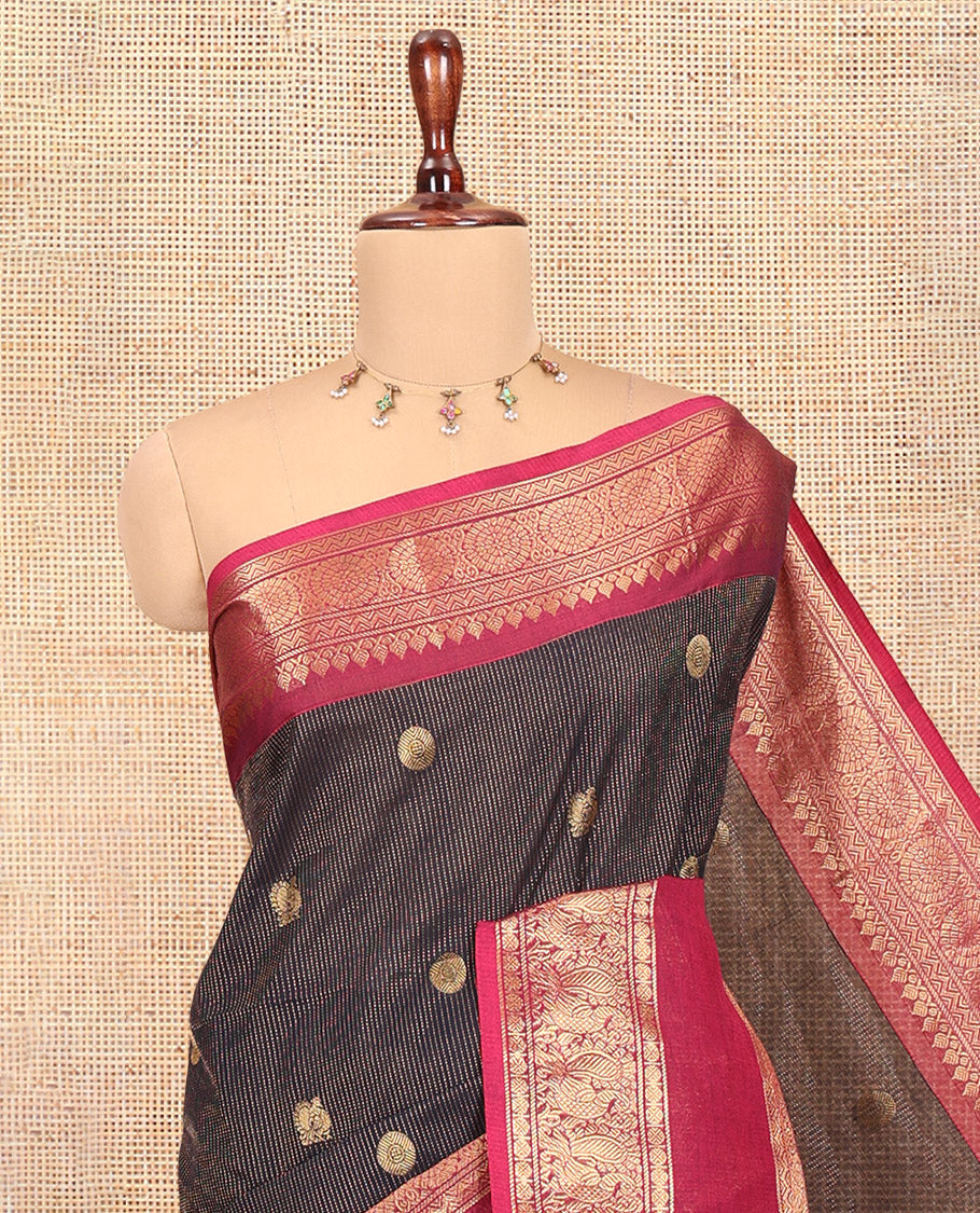 Black Semi-Katan Silk Saree