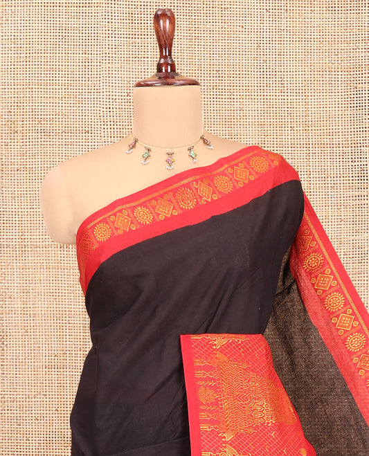 Coffee Brown Plain Sungudi Cotton Saree