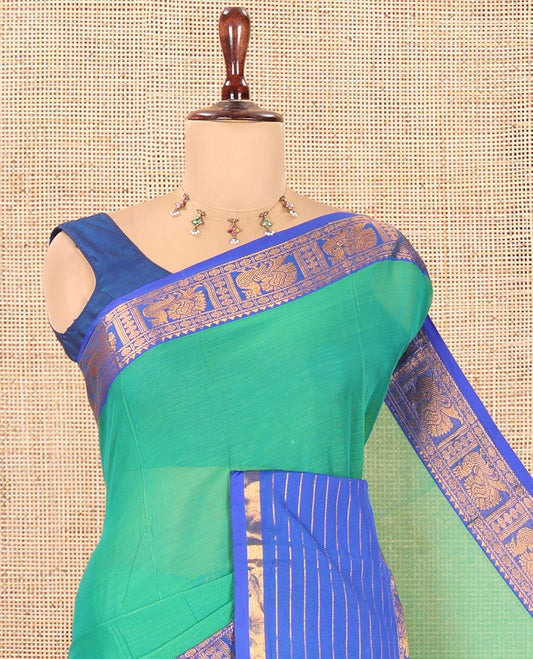 Green Plain Mercerised Cotton Saree